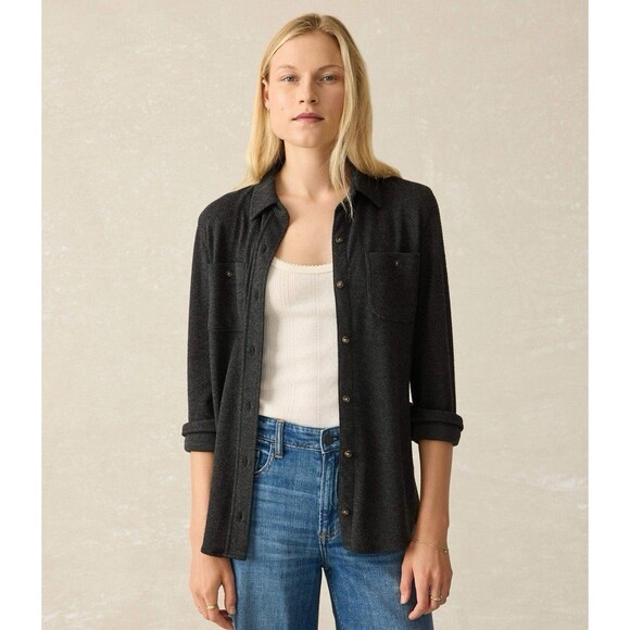 NWT $178 Faherty Legend Sweater Shirt in Heathered Black Twill- Women's Small